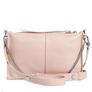 AllSaints Pink Leather Convertible Crossbody Shoulder Bag w Chain Strap